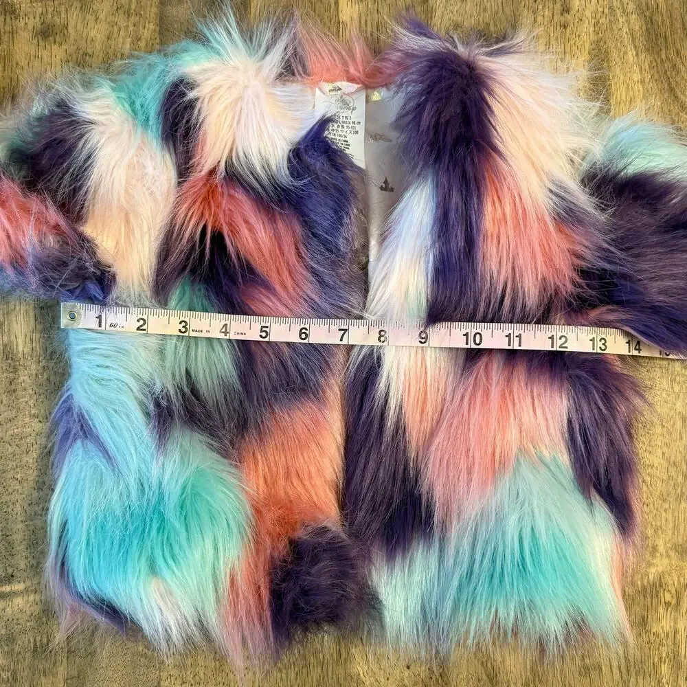 Disney Princess Faux Fur Jacket Cropped Colorful Pink Purple Teal Girls US 3